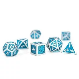 Draconis Solid Metal Iron Brushed Dice Set - Cold Blue (7)