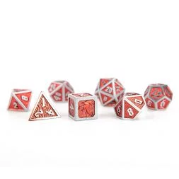 Draconis Solid Metal Iron Brushed Dice Set - Red (7)