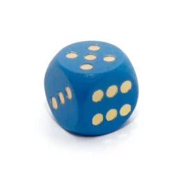 Dřevěná hrací kostka modrá (zlaté tečky)