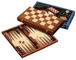 Dřevěná kazeta – magnetické šachy, dáma, backgammon (43 mm)