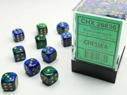 Dice Set Gemini Blue-Green/Gold 12mm d6 (36x)